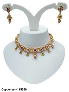 JOYERÍA DE COBRE TRADICIONAL Y DE MODA INDIA CONJUNTO DE JOYERÍA DE BODA NOVIA PARA MUJER CONJUNTO DE PENDIENTES Y COLLAR - Product Image 3