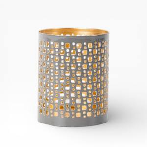 Portavelas de Metal Gris y Dorado con Patrón de Rejilla Cuadrada Calada para Decoración Contemporánea - Product Image 1