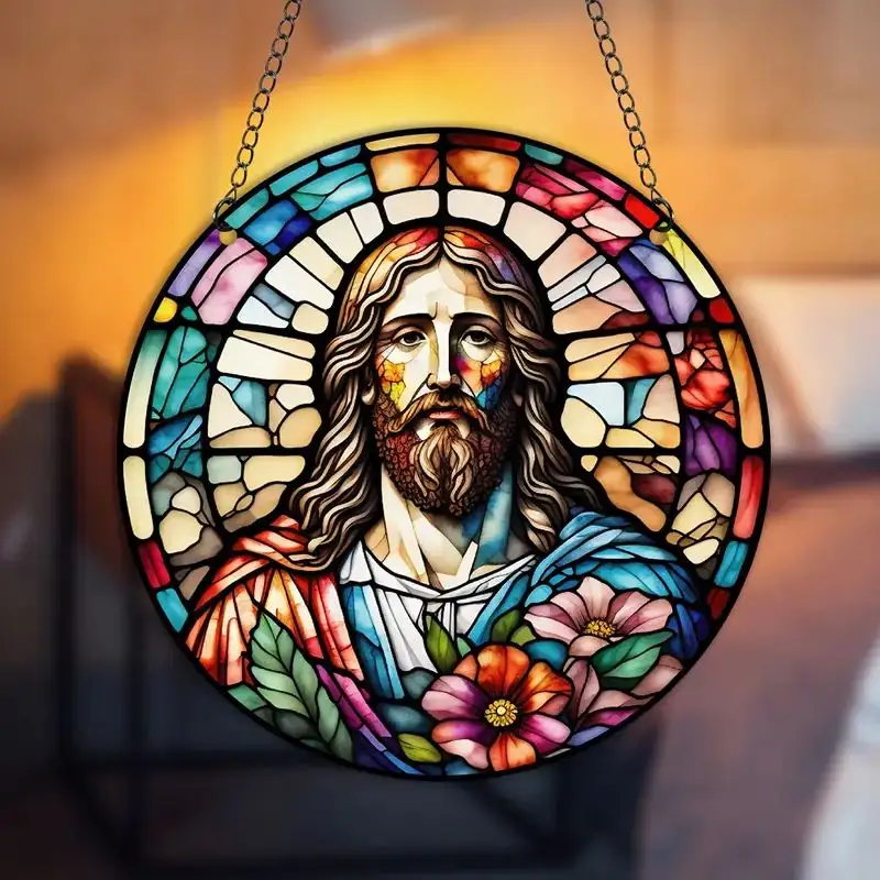 Jésus-Christ peint mosaïque Suncatcher vitrail suspendu