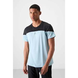 T-shirt de sport actif à col rond pour homme TOMMYLIFE, coupe standard, polyester à séchage rapide, noir et bleu saxophone, modèle 88386 - Product Image 2