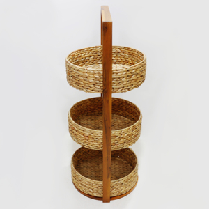 ชั้นวางขาไม้ทอมือ3ชั้นพร้อมตะกร้าผักตบชวา3ชั้นสำหรับจัดระเบียบและตกแต่งบ้าน - Product Image 4