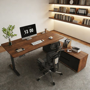 Walnut Solid Wood <b>L</b>-<b>Shaped</b> Height Adjustable <b>Standing</b> <b>Desk</b> for Executive Office and Home Study - Product Image 1