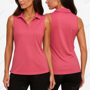 Pink Knitted Solid Cotton Blend Sleeveless for <b>Shirt</b> Women's Casual Golf Tennis Top Comfortable Breathable Eco-Friendly Front - Product Image 1