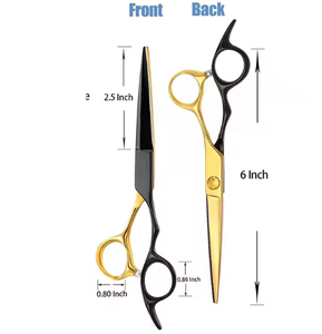 กรรไกรตัดผมเหล็กเยอรมันสีดำเคลือบทองใบมีดคมพร้อมที่วางนิ้วสำหรับร้านเสริมสวย - Product Image 4