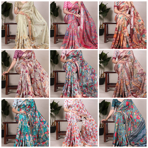 ผ้าส่าหรีขอบผ้าพิมพ์ลายเส้นไหมทัสซาร์เสื้อแบบไม่มีตะเข็บดีไซน์แบบดั้งเดิมล่าสุดสำหรับงานแต่งงานและงานปาร์ตี้ - Product Image 6