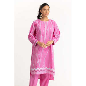 Conjunto Casual de Dos Piezas en Cambray Rosa Teñido con Estampado, Camisa de Manga Tres Cuartos y Pantalón para Primavera/Verano - Product Image 5