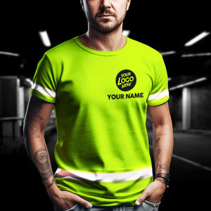 เสื้อยืดแขนสั้นสะท้อนแสงสำหรับพนักงานก่อสร้างเสื้อสำหรับบริษัทโลโก้บริษัทชื่อดังที่กำหนดเอง - Product Image 6