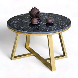 Modern <b>White</b> Stone Tea <b>Table</b> with Iron Frame for Living Room-70x70cm - Product Image 1