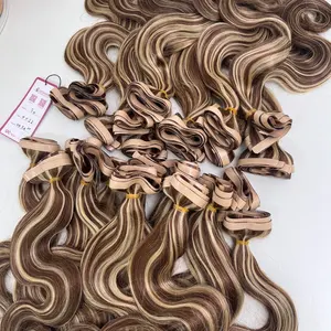 Luxury Uncut Tape Hair Extensions Water Body Wavy Style 16'' Mix piano 4/22 No Tangle No Shedding Tape Human Hair Extensions