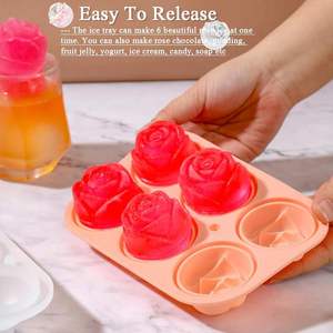 Bac à glaçons en silicone alimentaire à 6 cavités en forme de rose avec système anti-fuite et design sans entonnoir pour les glaçons de whisky - Forme de rose unique - Product Image 3
