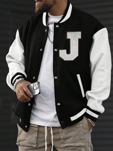 Noir blanc collège Baseball Varsity veste pour hommes poids lourd polaire corps lettre Patch conception bouton pression fermeture vêtements d'extérieur - Product Image 2