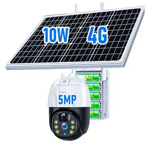 5MP 4k内置电池低功率PIR自动跟踪红外夜视安全PTZ圆顶闭路电视无线太阳能4g摄像机室外