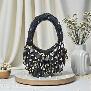 Top Selling Handcrafted White Bead Studded Satin Lining Potli <b>Clutch</b> Designer <b>Wedding</b> Evening Party & Gift Bag - Product Image 3