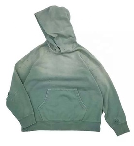 Sudadera con capucha rasgada desgastada lisa de moda Sudadera con capucha hecha a medida Algodón rasgado francés Terry Sudaderas con capucha para hombre - Product Image 1