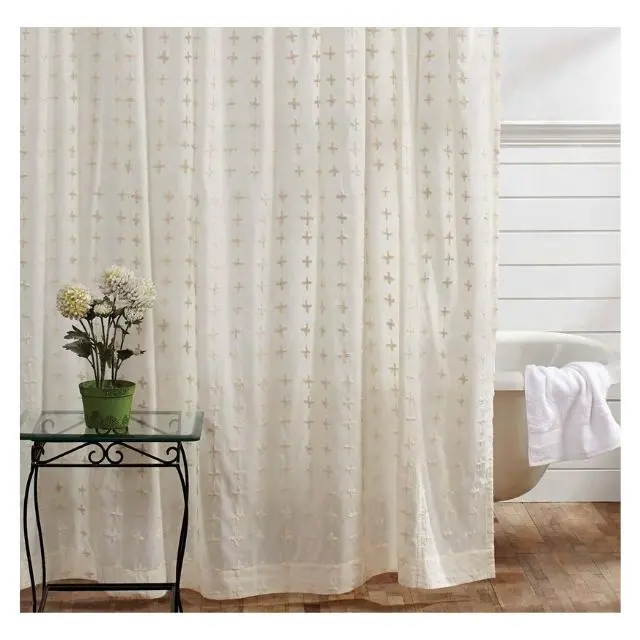 Cortina divisória para banheiro bordada semi transparente à prova d'água e resistente a mofo, cortina de chuveiro fofa e atraente