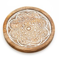 Plateau de service rond décoratif classique en bois de haute qualité, écologique, fait main, design durable pour la maison, la cuisine, la table à manger