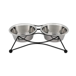 Station d'alimentation pour animaux de compagnie en acier inoxydable vintage, ensemble de bols surélevés avec support en fil métallique, nourriture et eau pour chiens et chats, prix d'usine - Product Image 1