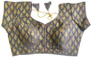Blusa de seda banarasi, blusa con diseño abierto en la parte delantera, sin gancho en esta blusa, blusa con cuello redondo - Product Image 3