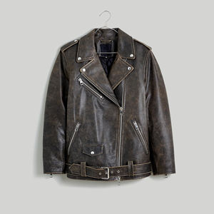 Chaqueta de piel de oveja estilo motorista para mujer de alta calidad personalizada 2024 primavera invierno bolsillos interiores de gran tamaño tela estampada bordada - Product Image 6