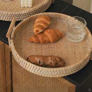 ถาดเสิร์ฟหวายทรงกลมพร้อมที่จับจานหวายสำหรับตกแต่งบ้านและห้องครัว - Product Image 3