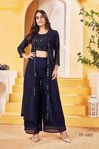 Estilo moderno Fancy Trending Último diseñador Blooming Georgette Blusa Parte inferior y encogimiento de hombros con espejo Trabajo Exportador mundial - Product Image 3