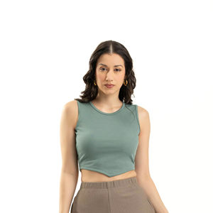 Camiseta sin mangas corta de verano moderna para mujer, material de LICRA acanalado, perfecta para gimnasio, trajes casuales de verano para uso diario - Product Image 1