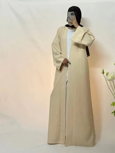 Ouvert devant Satin droite Abaya musulmane femmes écologique respirant solide à manches longues lâche Maxi robe soutien-gorge intégré - Product Image 4