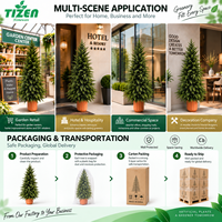 Cèdre artificiel de 120 cm en pot, plante artificielle, pot orange, matériau PE, résistant aux UV, écologique, moderne, pour intérieur et extérieur