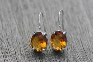 ต่างหูห้อยทำมือจากพลอยซิทริน เงินแท้ 925 ของขวัญประจำเดือนพฤศจิกายนสำหรับผู้หญิง - Product Image 2