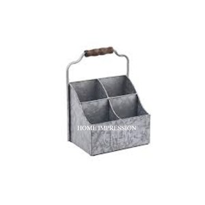 Jeu de 3 boîtes à outils en métal galvanisé de forme ronde avec poignée en bois Solution de rangement de table parfaite pour l'organisation de la cuisine - Product Image 3