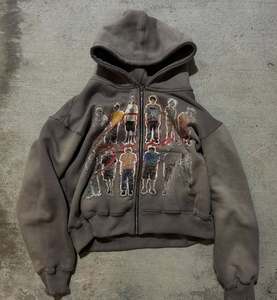 Ropa de calle de alta calidad Sudadera con capucha Fleece Blank Boxy Zip up Vintage Doble capa Lavado ácido Sun Faded Sudaderas con capucha desgastadas para hombres - Product Image 5