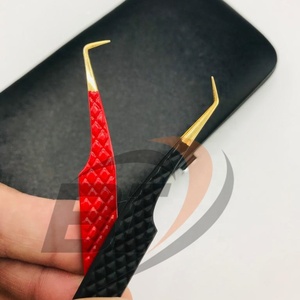 Pinzas de extensión de pestañas con logotipo personalizado de acero inoxidable sostenible curvo en ángulo de 45 90 grados, pinzas de pestañas puntiagudas probadas a mano - Product Image 2