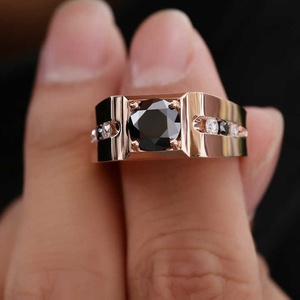 Luxury <b>18K</b> Solid <b>Gold</b> <b>Mens</b> Moissanite <b>Ring</b> Fine Jewelry Round Cut VVS Black Moissanite <b>Ring</b> for Gift - Product Image 4