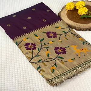 Sari de Seda Paithani Pura VASTRA COTTAGE con Tejido Meenakari en Toda la Superficie y Borde Grande, Sari de Diseño Tradicional Premium - Product Image 4