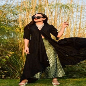 Robe de soirée Anarkali de créateur, style paréo, coupe droite, Salwar Kameez indien Bollywood, tenue ethnique en lin gaufré pour femme - Product Image 4
