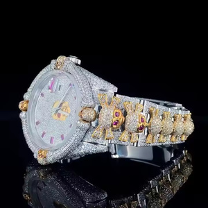 Montre de luxe pour homme à mouvement quartz, pour usage quotidien, avec lunette sertie de diamants Moissanite, élégante montre-bracelet analogique en acier inoxydable - Product Image 2