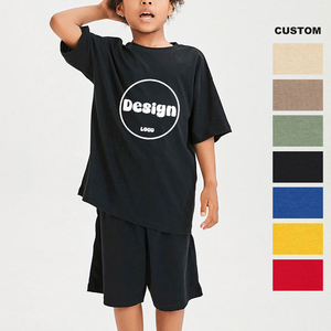 Enfants unisexe surdimensionné goutte épaule Boxy t-shirt tenues courtes Logo personnalisé 100% coton enfants garçons vêtements d'été ensemble court - Product Image 5
