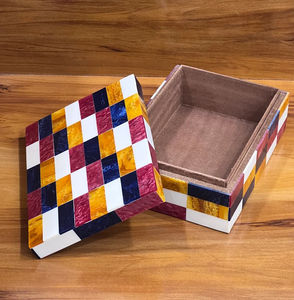 Handmade Multi-Color Bone Inlay <b>Keepsake</b> <b>Box</b> Rectangular Brick Pattern Jewelry Organizer for Home Use - Product Image 3