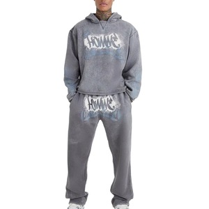 Conjunto Deportivo de Primera Calidad con Lavado Ácido, Conjunto Deportivo Estampado, Conjunto Deportivo 100% Algodón, Sudadera con Capucha y Cremallera y Pantalones Ajustados - Product Image 1