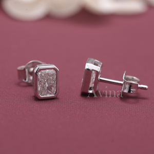 IGI Certified Lab Grown Diamond <b>Emerald</b> Cut Bezel <b>Stud</b> Earrings 9K White / Yellow & Rose Gold Rectangular Diamond Earrings - Product Image 3