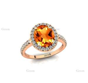 Bague de pierres précieuses citrine naturelle faite à la main 100% véritable ovale en or massif 18 carats ornée de vrais diamants bijoux fins pour femmes - Product Image 4