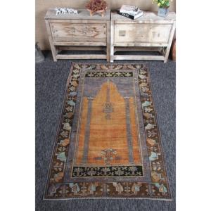 Tapis Herki vintage 3,5 x 6,1 pieds, tapis turc en laine à motifs géométriques orange - Product Image 1