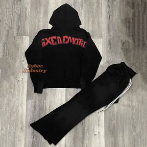 Ensembles de sweat à capuche et de pantalons pour hommes respirant biologique 420 coton GSM élégant sérigraphie personnalisée surdimensionné à capuche garçons pantalon évasé - Product Image 6