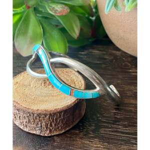 Navajo Handmade Fashion <b>Cuff</b> <b>Bracelet</b> with Multi-Stone & Sterling <b>Silver</b> Inlay - Product Image 4