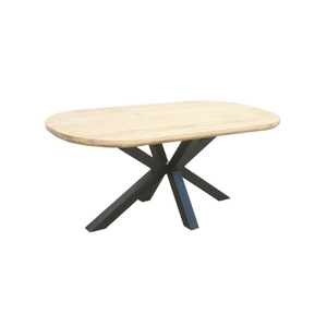 Mesa de comedor de madera maciza industrial con tapa de madera de acacia, Base de Metal con recubrimiento en polvo negro, diseño tradicional, muebles para el hogar ensamblados - Product Image 1