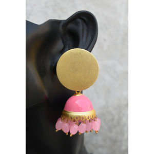 Cuentas largas de latón con acabado de mate dorado, jhumki, pendientes de tuerca de piedra, partywear tradicional de meenakari para niñas y mujeres - Product Image 3