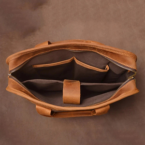 Classic Korean Vintage Cowhide Leather Laptop Briefcase Crossbody Shoulder Strap Zipper Closure Large Capacity Portable Durable - Product Image 5