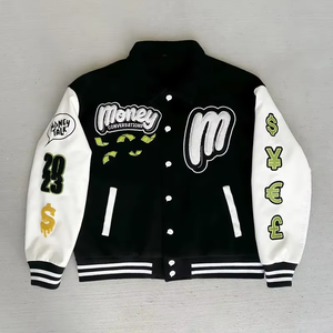 Chaqueta Universitaria Corta Personalizada con Bordado, Mangas de Cuero y Felpa - Product Image 1