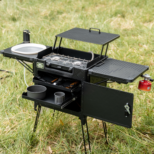 Wild Land Multi-Function Camping Kitchen System Integrated Stove Sink Drawer in Aluminum Case