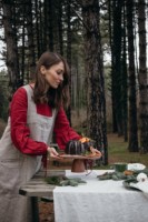 Tablier de cuisine et de jardinage en lin blanc lavé, style européen, à couverture intégrale, doux, avec poche, pour femmes et hommes